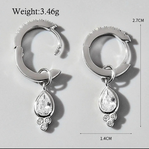 925 Sterling Silver White Gold Plated Rhodium Plated Drop Earrings - Picture 3 of 8